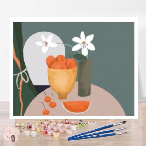 لوحة تلوين بالأرقام بتصميم آنية الفواكه