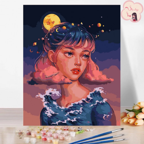 لوحة تلوين بالأرقام بتصميم فتاة الطبيعه