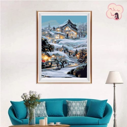 لوحة تلوين بالأرقام بتصميم قرية الثلج ️