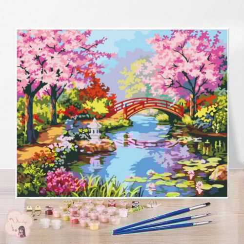 لوحة تلوين بالأرقام بتصميم جسر الساكورا