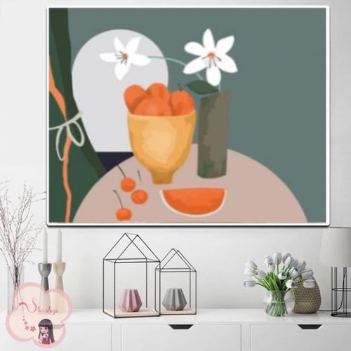 لوحة تلوين بالأرقام بتصميم آنية الفواكه