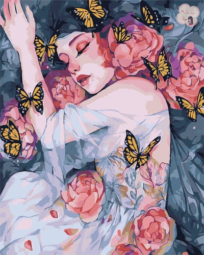 لوحة تلوين بالأرقام بتصميم فتاة الفراشات