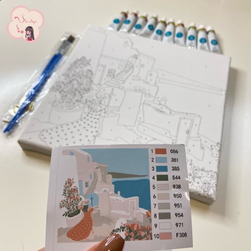 لوحة تلوين بالارقام بتصميم اطلالة اليونان