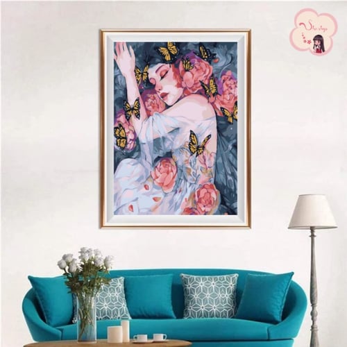 لوحة تلوين بالأرقام بتصميم فتاة الفراشات