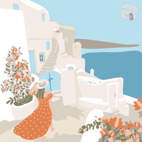 لوحة تلوين بالارقام بتصميم اطلالة اليونان