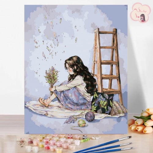 لوحة تلوين بالأرقام بتصميم فتاة اللافندر