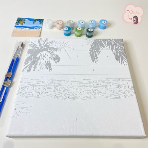 لوحة تلوين بالارقام بتصميم شاطيء النخيل