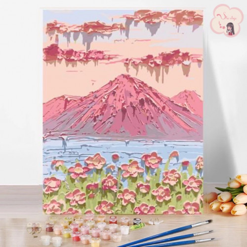لوحة تلوين بالأرقام بتصميم الجبل الوردي