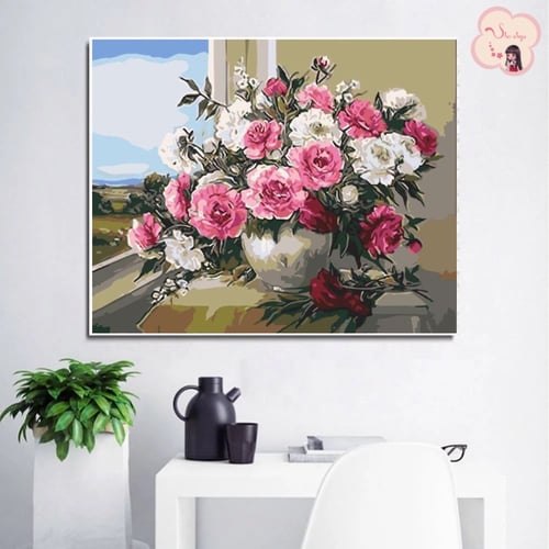 لوحة تلوين بالأرقام بتصميم فخار الزهور