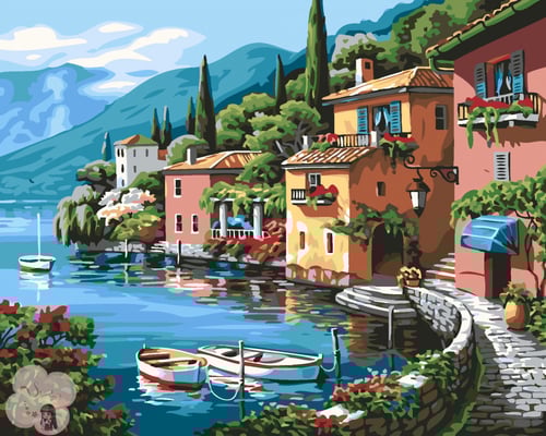 لوحة تلوين بالأرقام بتصميم قرية النهر