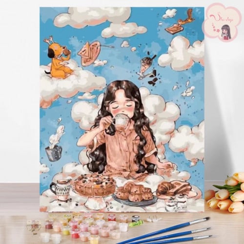 لوحة تلوين بالأرقام بتصميم فتاة القهوة