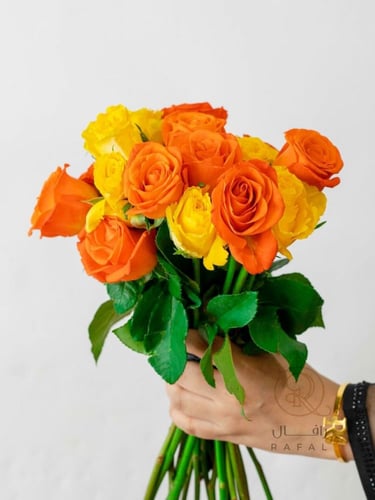 باقة ورد جوري أصفر وبرتقالي
