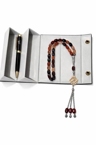 بوكس رجالي سبحة عقيق + قلم مخصص بالاسم