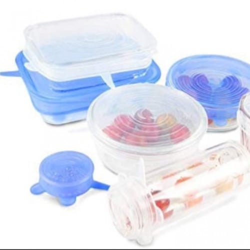 ‏‎غطاء لون أبيض لحاويات الطعام من السيلكون 6 قطع L...