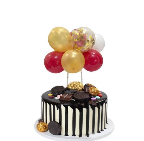 10 بالونات للكيكة مع حامل بأشكال والوان متنوعة
