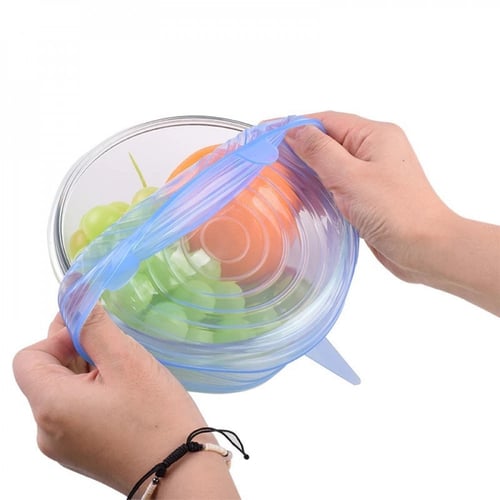 ‏‎غطاء لون أبيض لحاويات الطعام من السيلكون 6 قطع L...