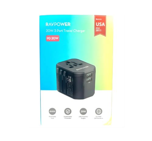 راف باور فيش سفر عالمي 20 واط بـ 3 منافذ شحن سريع