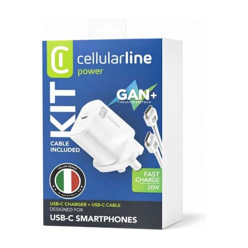 سيلولارلاين كيت شاحن جداري GaN+ بقوة 20 واط مع كاب...