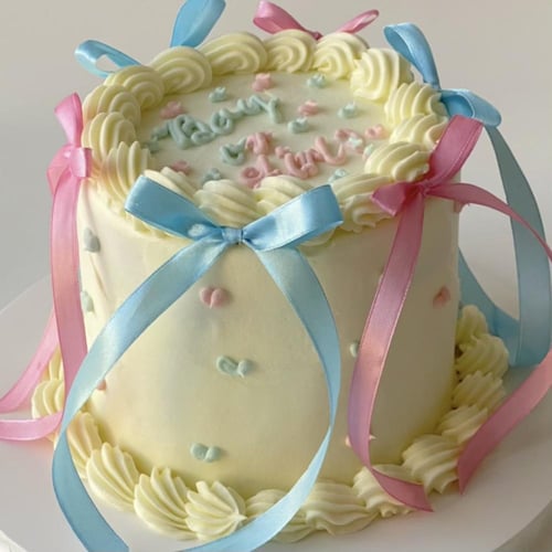 Gender Reveal Ribbons Cake