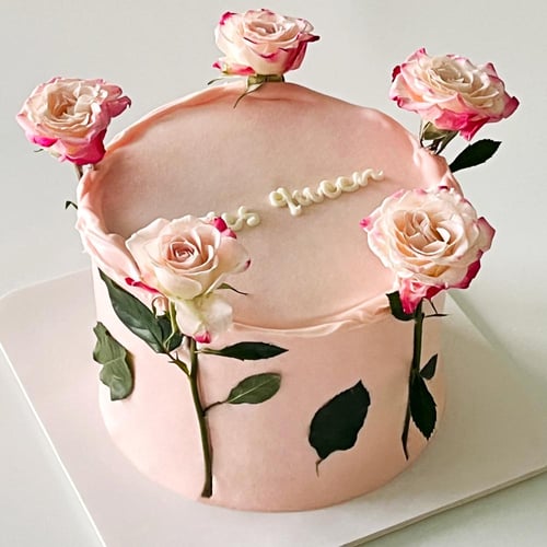 Tall Pink Roses Cake
