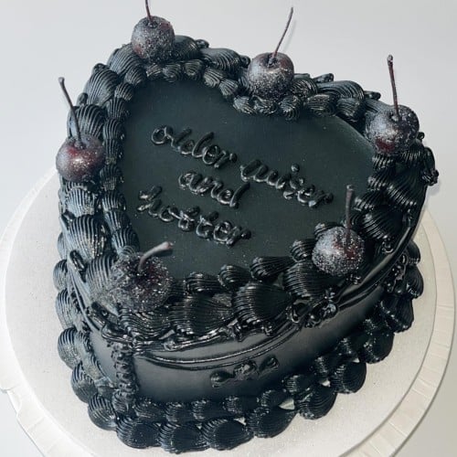 Black Heart Cake w/glitter cherries
