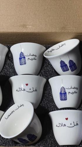 فناجيل رمضان بنقوش فوانيس زرقاء – 6 أو 12