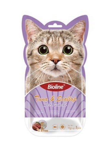 بيولاين مكافأت للقطط بالتونا و سكلوب 5×15 جرام