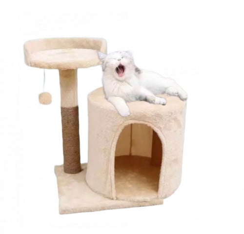 خداشة قطط مع بيت - اللون سكري