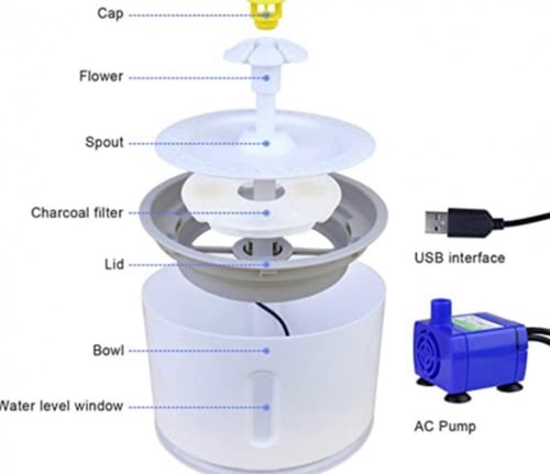 نافورة مياه كهربائية ستيل مع فلتر للقطط والكلاب