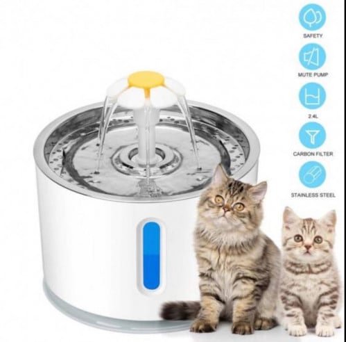 نافورة مياه كهربائية ستيل مع فلتر للقطط والكلاب