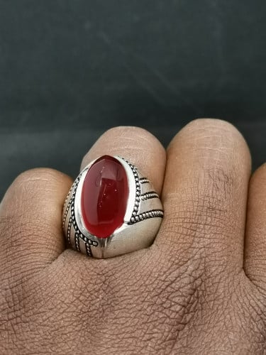 يخاتم الفضة بحجر عقيق خرساني ايراني أحمر بصياغة ال...