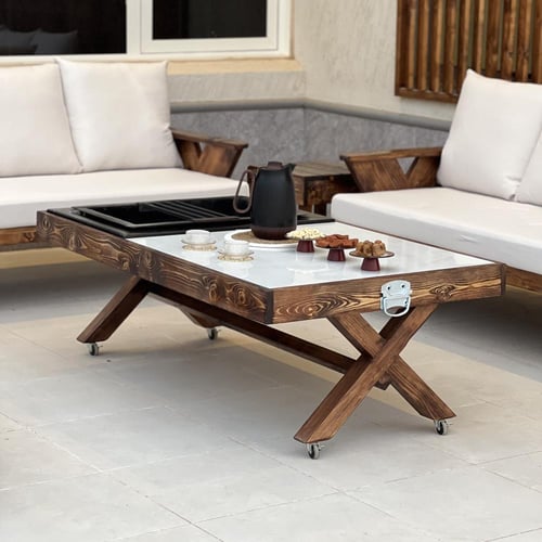 طاولة تدفئة منقل حطب للنار (فحم أو حطب ) خشب وسرام...