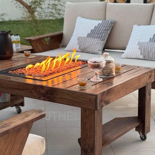 طاولة منقل (جذيـل) بشعلات الغاز الانيقة من الخشب ا...