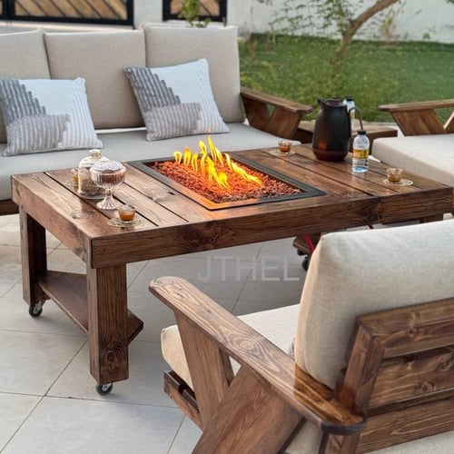 طاولة منقل (جذيـل) بشعلات الغاز الانيقة من الخشب ا...