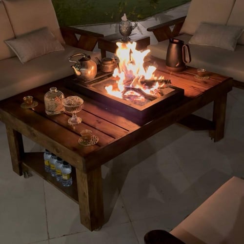 طاولة جذيل منقل حطب وفحم بحديد سميك ومتحرك مع غطاء...