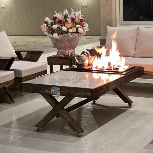 طاولة تدفئة منقل حطب للنار (فحم أو حطب ) خشب وسرام...