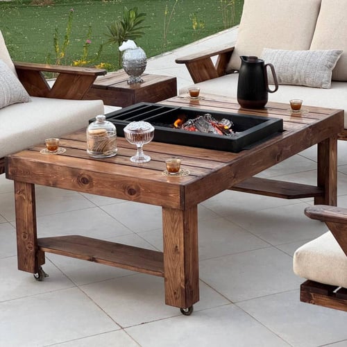 طاولة جذيل منقل حطب وفحم بحديد سميك ومتحرك مع غطاء...