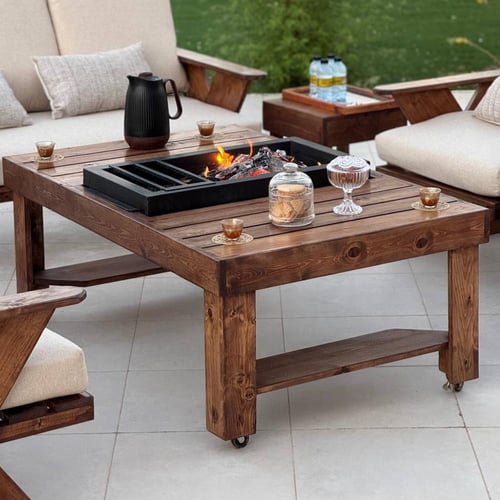 كراسي وجلسة خارجية خشب بطاولة جذيـل للفحم والحطب