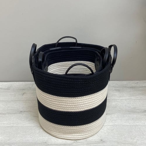 طقم قفة حبال سكري وأسود بمسكات جلد 3 قطع