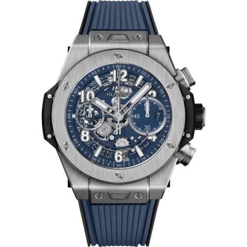 Hublot Big Bang Unico Titanium Blue Men's 42mm Steel Skeleton Dial Blue Rubber Strap with Package ⌚