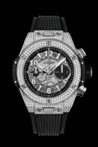 Hublot Big Bang Unico Titanium Pave Full Set Men's 42mm Steel Skeleton Dial Black Rubber Strap with Package ⌚