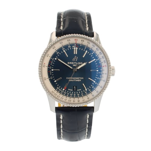 Breitling Navitimer Men's 41mm Steel Deep Blue Dial Black Leather Strap ⌚💙