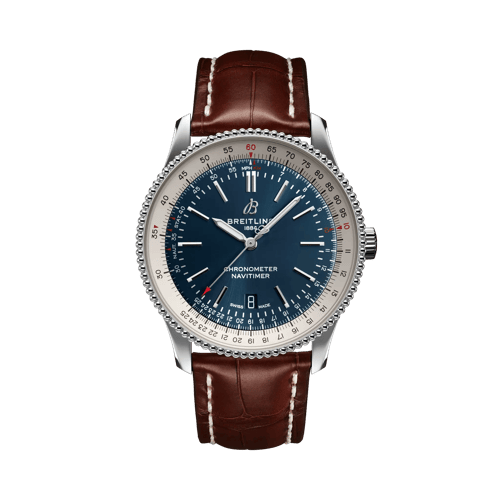 Breitling Navitimer Men 41mm All Steel Blue Dial Brown Leather Strap ⌚💙