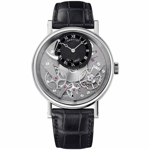 Breguet Tradition 40mm Openwork Movement Black Dial Side Black Leather Strap