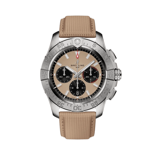 Breitling Avenger Men's Chronograph 44mm Steel Sand Dial Beige Fabric Strap ⌚⏳