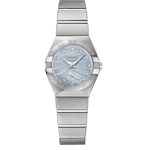 Omega Constellation Women's 29mm Full Steel Roman Numeral Bezel Blue Wave Shell Dial