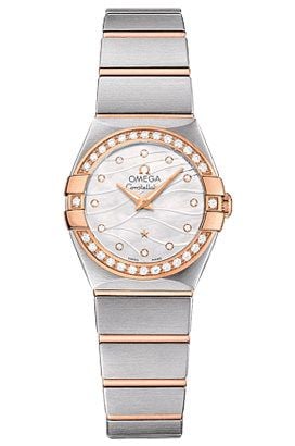 Omega Constellation Women's 29mm Rose Gold and Steel Set Bezel White Wave Mother-of-Pearl Dial