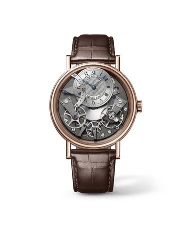 Breguet Tradition 40mm Openwork Movement Grey Rose Gold Side Dial Brown Leather Strap