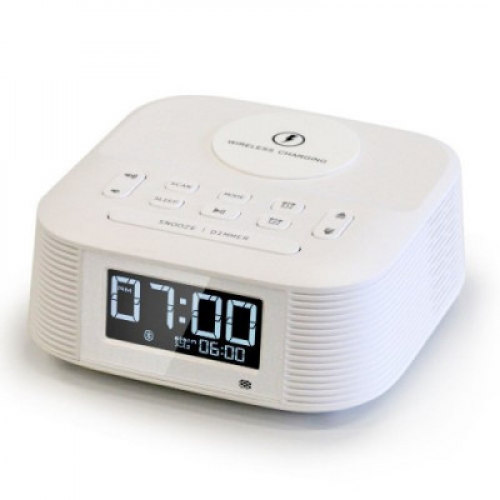هوم تايم - منبه مع سماعة بلوتوث وشحن لاسلكي - ابيض