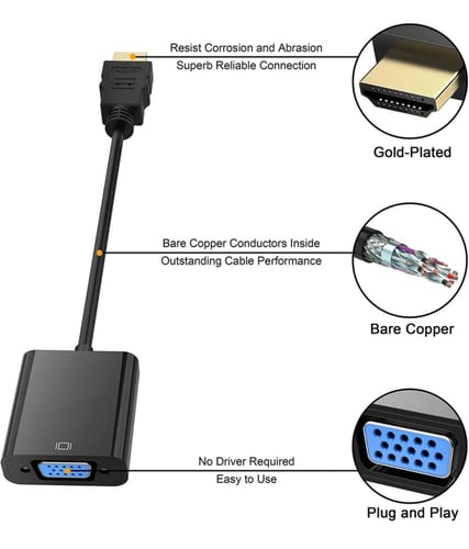 محول اتش دي ام اي الى في جي ايه مطلي بالذهب من ذكر...
